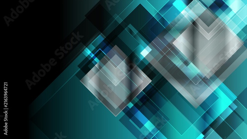 Dark blue and glass squares abstract hi-tech geometric background