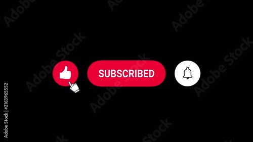 Liquid shape animation of button subscribe, like, and notification bell button elements with animated pointer click for youtube and video streamer. Alpha channel