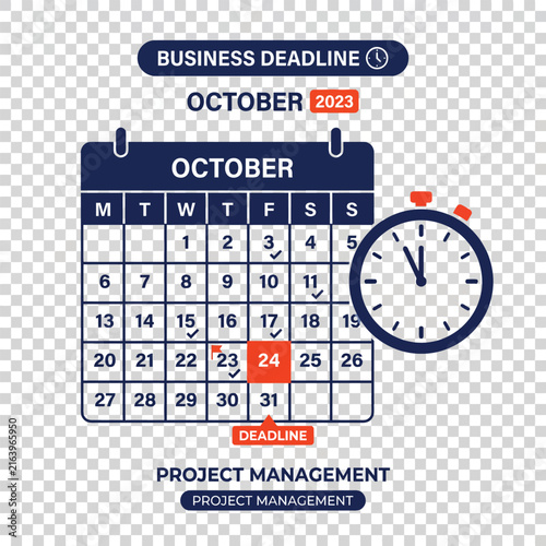 October, Deadline Reminder Calendar with Clock  Icon 
