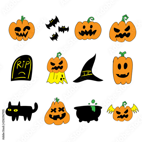 Colorful Hand Drawn Halloween Doodle Icon Collection