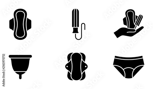 Menstrual Hygiene Products Set, Feminine Care Icons, Period Protection Vector Graphics