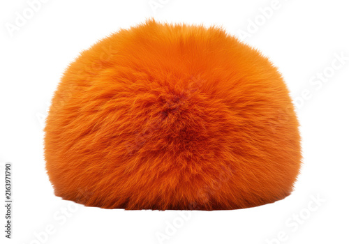 Vibrant orange furry orb with soft texture and dense, fluffy appearance isolated white background