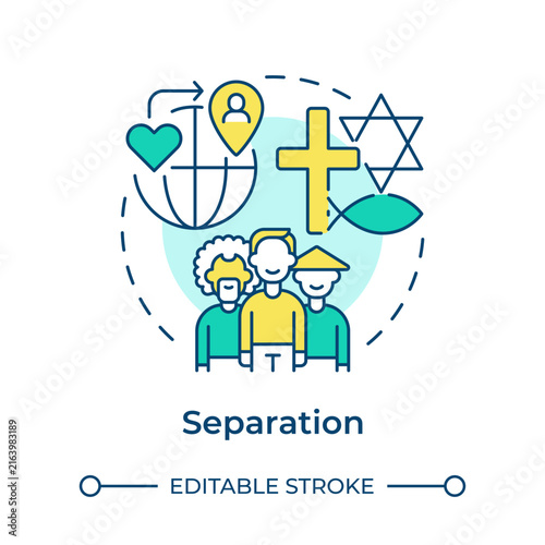 Separation multi color concept icon. Inclusive multicultural community. Diverse global population groups. Round shape line illustration. Abstract idea. Graphic design. Easy to use in brochure