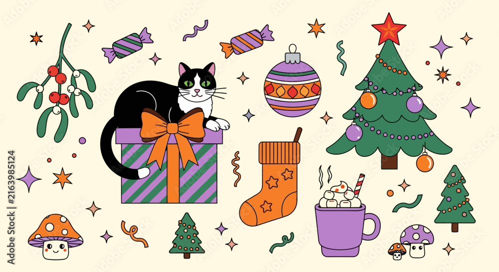 Fototapeta premium Charming and whimsical flat vector illustration featuring a stylized scene with playful characters, nature elements, and vibrant colors on a white background for graphic design projects.