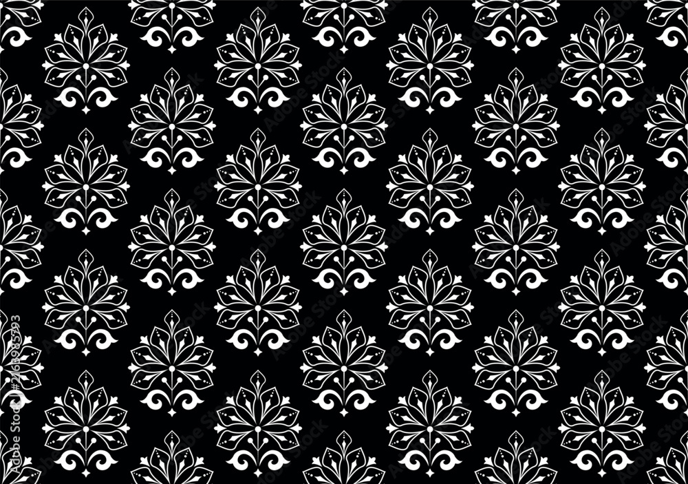 Fototapeta premium Flower geometric pattern. Seamless vector background. White and black ornament.