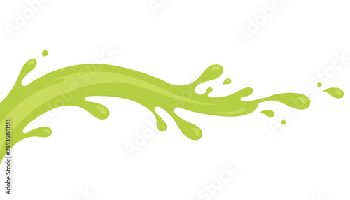 Green liquid splash representing healthy juice, lime soda or paint flowing smoothly across a white background.