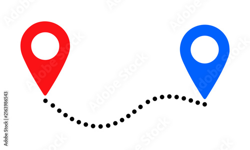 Location pin icon with dotted route, navigation marker, destination map pointer, travel path vector illustration