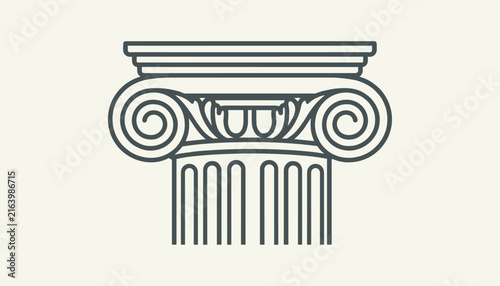 Classical ancient greek ionic column capital vector illustration, showing detailed volutes and architectural design.
