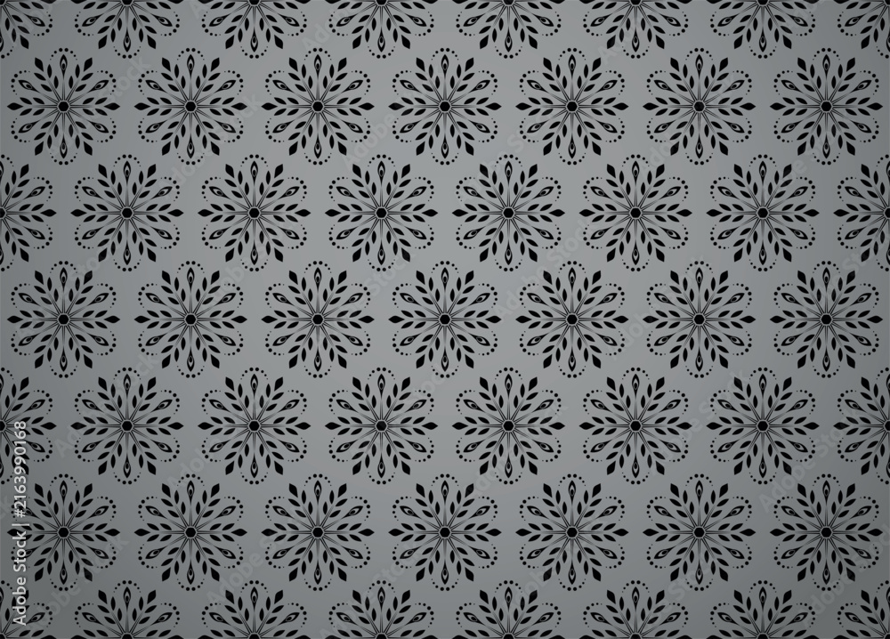 Fototapeta premium Flower geometric pattern. Seamless vector background. Gray and black ornament