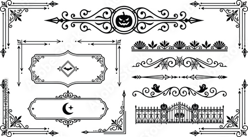 Halloween Themed Ornamental Borders and Frames with Spooky Design Elements