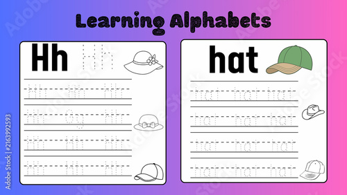 Fotografía Educational alphabet tracing worksheet for letter H, learning alphabets handwrit