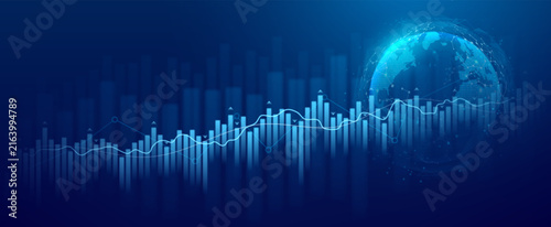 Global business financial strategy development. Successful global digital management of investment. Vector illustration of world business data analysis showing sustainable growth. Development strategy