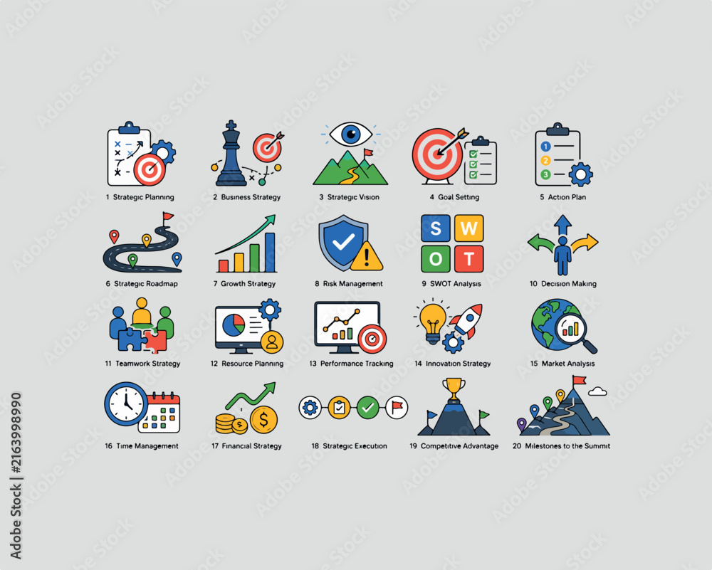 Fototapeta premium 20 Strategic Business Icons Grid isolated