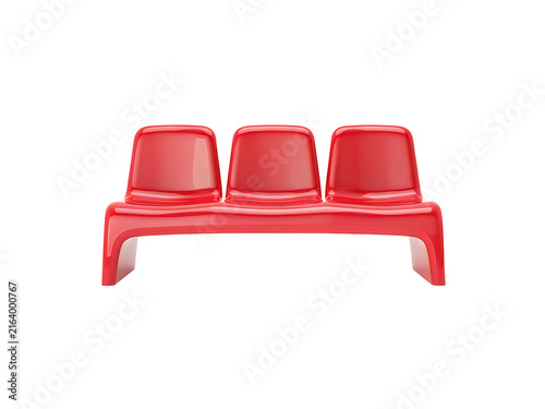 Bright red three seater public bench isolated on transparent background modern furniture design for waiting areas and commercial spaces