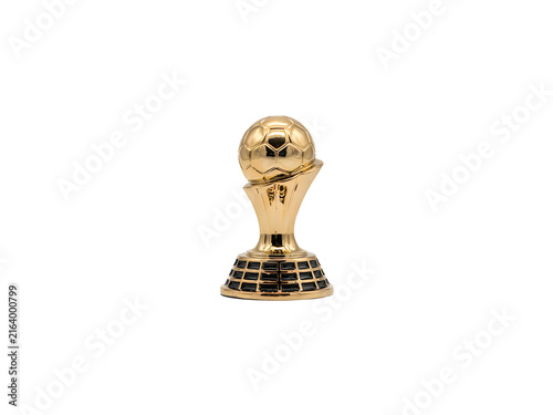 Golden trophy cup with a soccer ball design isolated on transparent background achievement and victory symbol