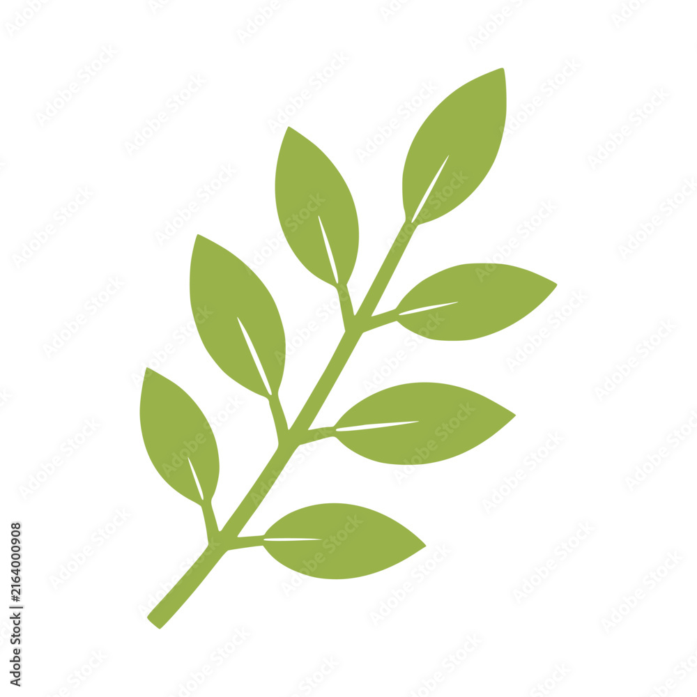 Fototapeta premium Green Branch With Multiple Small Leaves Flat Icon