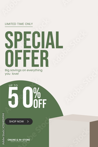 Foto Minimal Special Offer Sale Template with 50 Percent Discount, Modern Green Promo