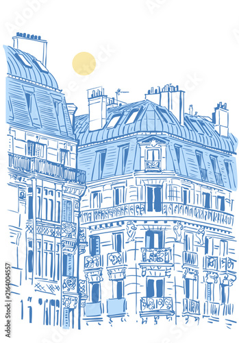 Classic Paris Rooftops and Chimneys Illustration, Concept Poster Illustration