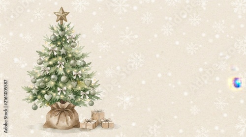 Snowy Christmas Tree on Pattern Background