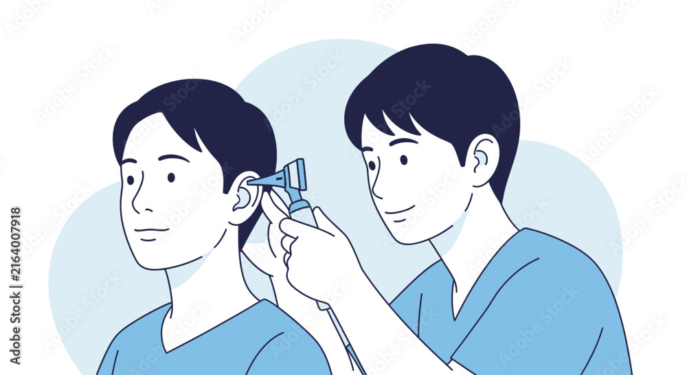 Obraz premium Doctor examining patient's ear with otoscope, medical check-up