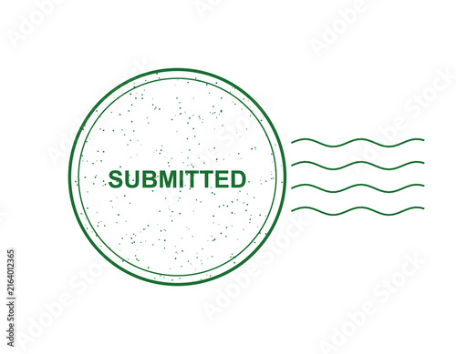 Quadro su tela Green ink stamp with the word submitted and wavy postmark lines isolated on tran