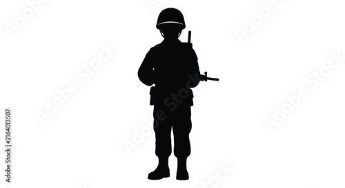 Foto Soldier Standing With Rifle And Backpack Black Silhouette