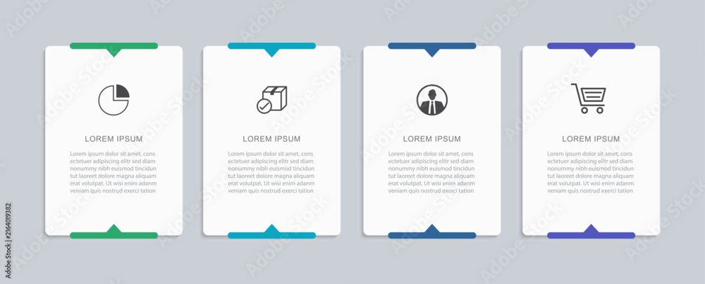 Naklejka premium Infographic template with four rectangular cards options banner steps business process workflow design.