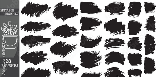 Set of 28 Vector Black Dry Brush Strokes and Grunge Textures — Editable Text Backgrounds and Masking Elements