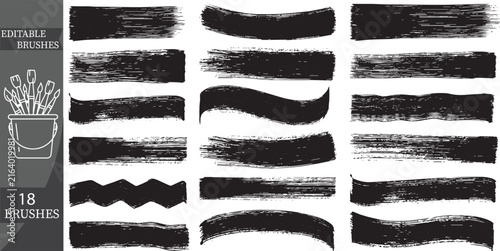 Collection of 18 Vector Black Dry Brush Strokes and Wavy Lines — Editable Text Dividers and Graphic Backgrounds