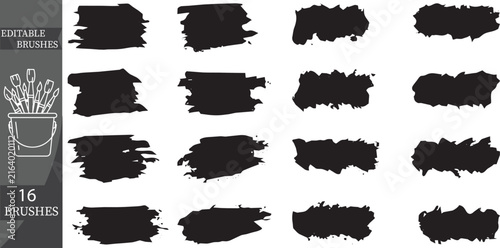 Set of 16 Heavy Black Vector Brush Strokes and Grunge Banners for Bold Typography Backgrounds