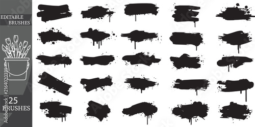 Collection of 25 Vector Black Ink Splatter and Dripping Brush Strokes — Edgy Urban Design Elements