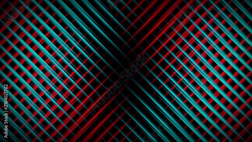 Abstract Neon Cyan and Red Diagonal Stripe Geometric Grid Background