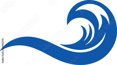Stylized blue ocean wave icon isolated on a white background for graphic design and branding projects