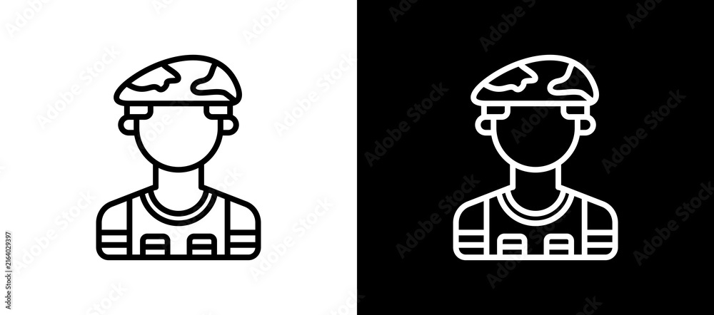 Fototapeta premium Soldier Icon On White and Black Backgrounds. 