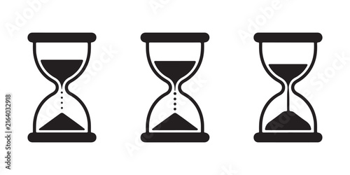 Hourglass icons with falling sand representing time passing and deadline pressure in professional projects.