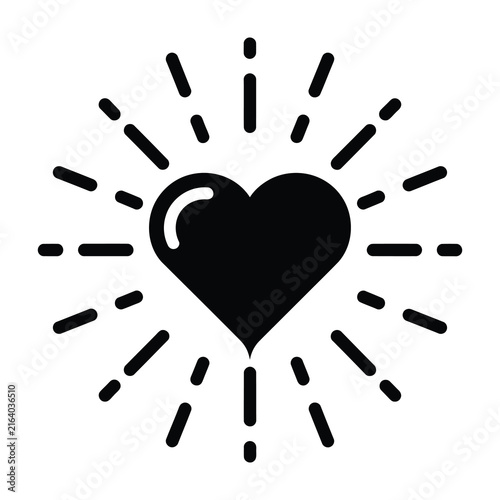 Fotografie Black heart symbol with sunburst lines, love and passion icon