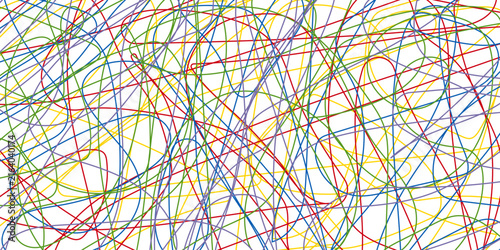 Obraz na plátne Chaotic multicolored lines: abstract doodle style background