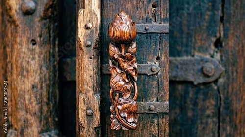 Antique Wooden Door Knocker With Floral Design