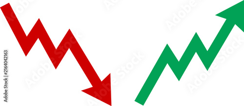 Cuadro en lienzo Red down arrow and green up arrow showing financial market trends and business growth