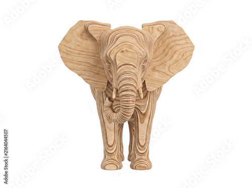 Wooden elephant figurine isolated on white background for home decor and interior design.