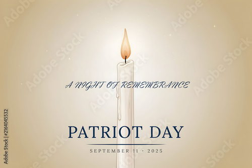 Patriot day september 11 2025 a night of remembrance featuring a single lit candle on a soft beige background, for memorial day