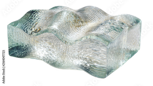 Transparent wavy glass bowl with artistic rippled texture isolated on white background for modern decorative interior design