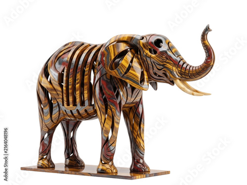 Decorative metal elephant sculpture isolated on white background.