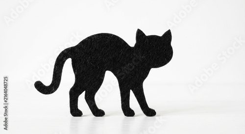 Black felt cat silhouette isolated on a clean white background with copy space a spooky halloween decoration