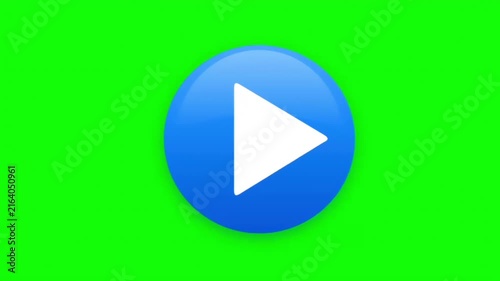 Animated Blue Play Button with White Arrow Icon on Green Screen – 2D Game Interface Overlay