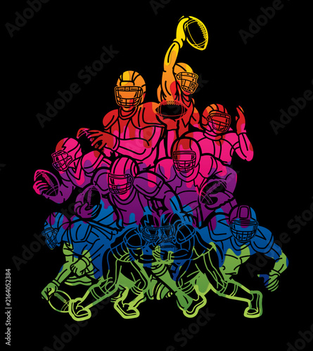Group of American Football Players Mix Action Sport Team  Graphic Vector