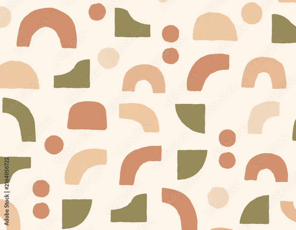 Abstract Boho Geometric Shapes Seamless Pattern in Earthy Terracotta Green Tones