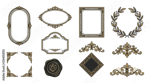 Ornate Vintage Frames and Embellishments Isolated on Transparent Background