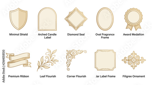 Set of 10 Vintage Decorative Labels, Frames & Ornaments on Transparent Background