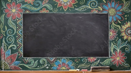 Floral Chalkboard Frame With Blank Copy Space for Education Background